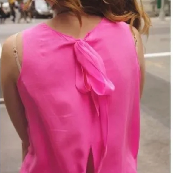 Madewell Hot Pink Silk Sleeveless Top with Tie in back - Picture 6 of 6